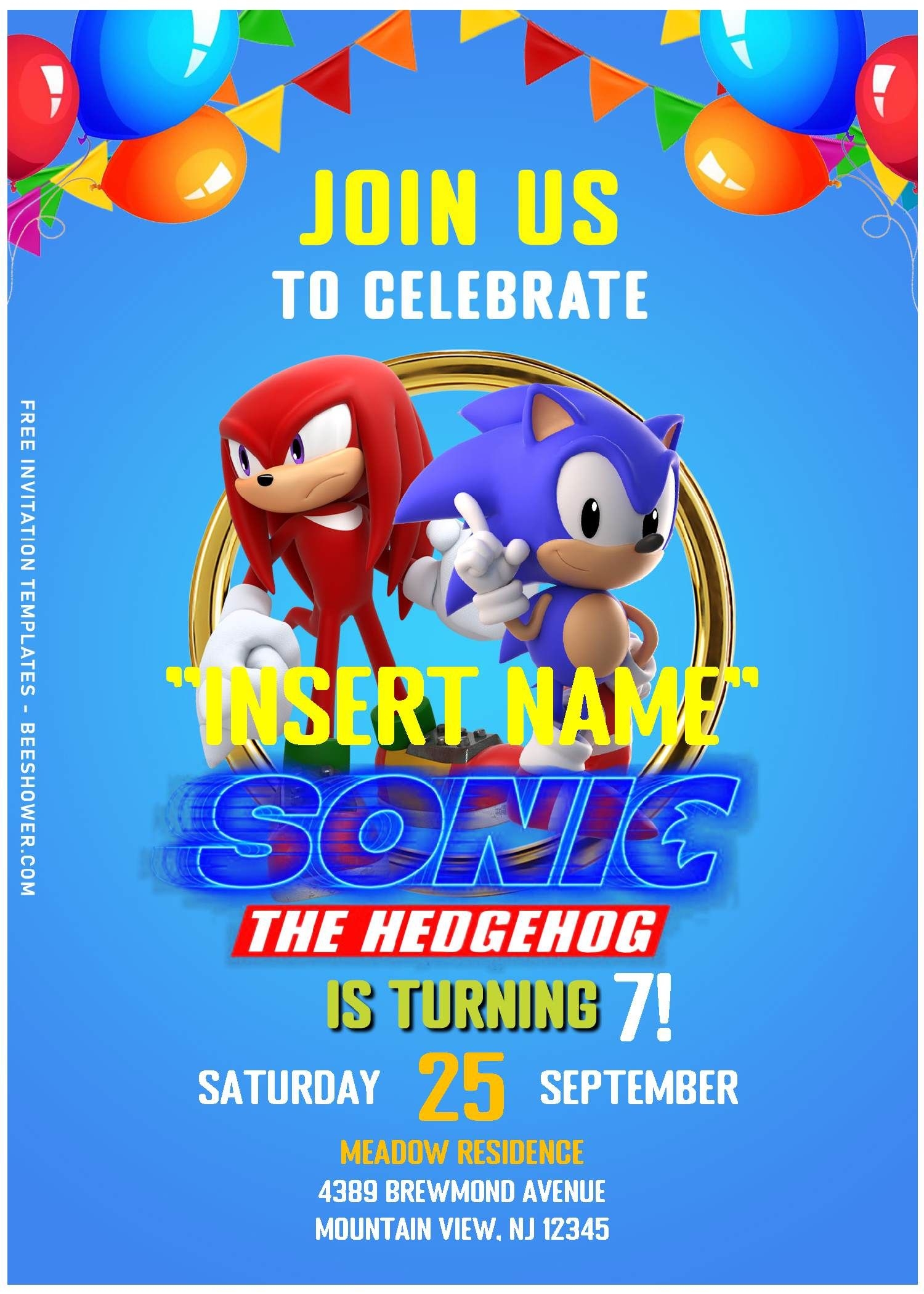  Free Editable PDF Playful Sonic The Hedgehog Birthday Invitation 