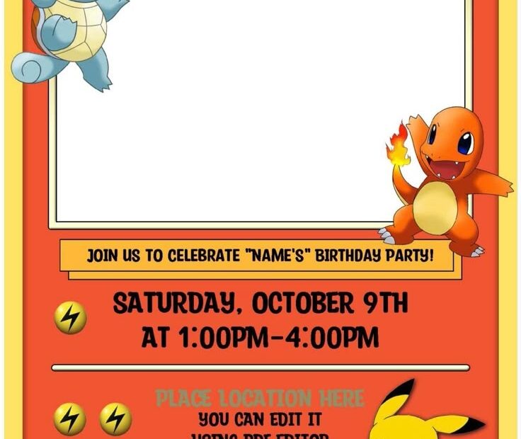 Free Editable PDF Pokemon Card Themed Birthday Invitation Templates