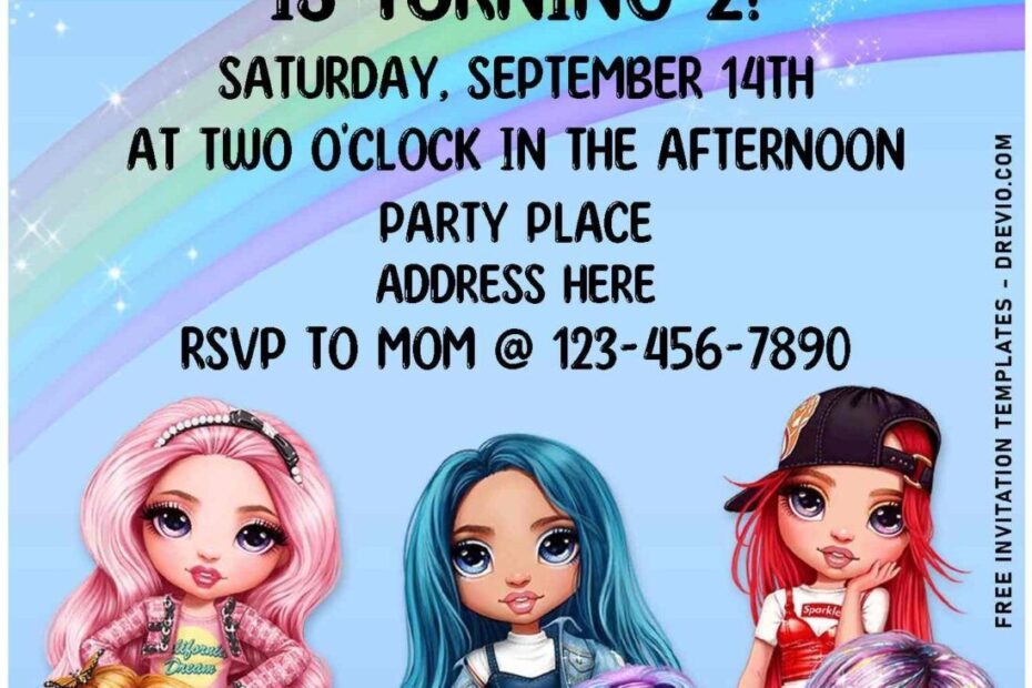 Free Editable PDF Shimmering Pastel Rainbow High Birthday Invitation