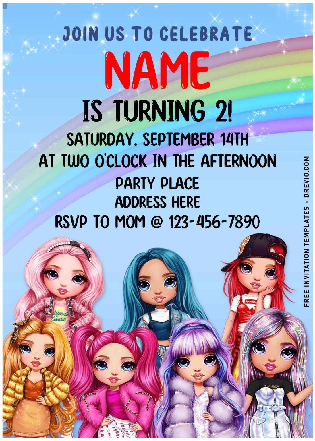  Free Editable PDF Shimmering Pastel Rainbow High Birthday Invitation 