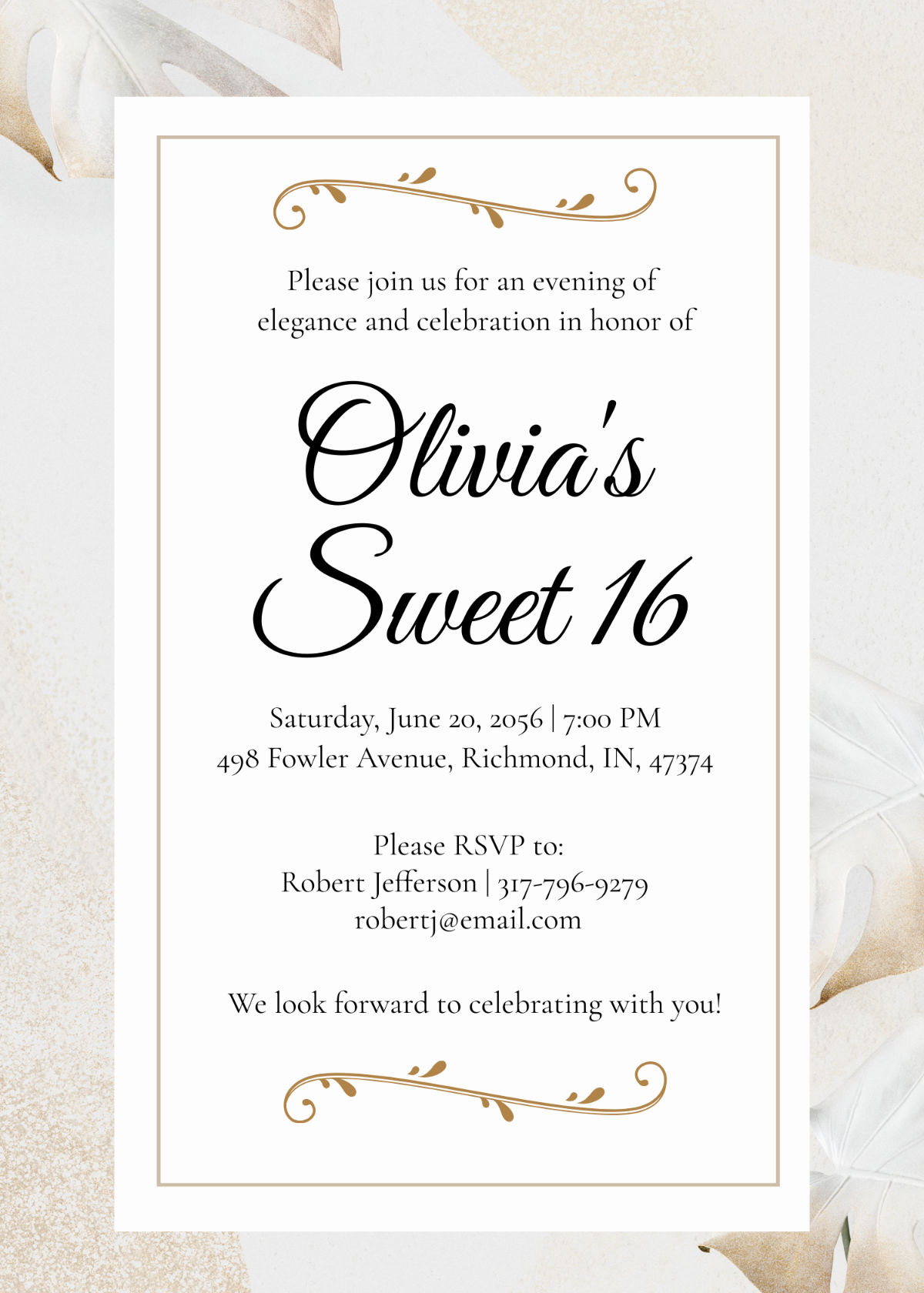 Free Elegant Sweet 16 Invitation Template To Edit Online