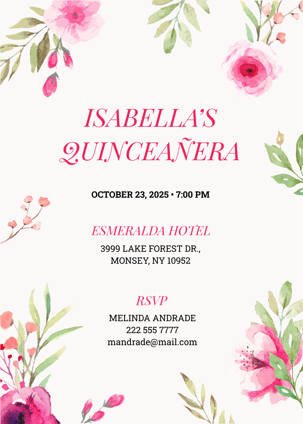 Free Floral Quincea era Invitation Template To Edit Online