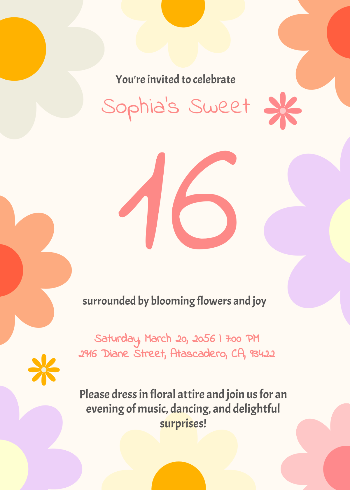 Free Floral Sweet 16 Invitation Template To Edit Online