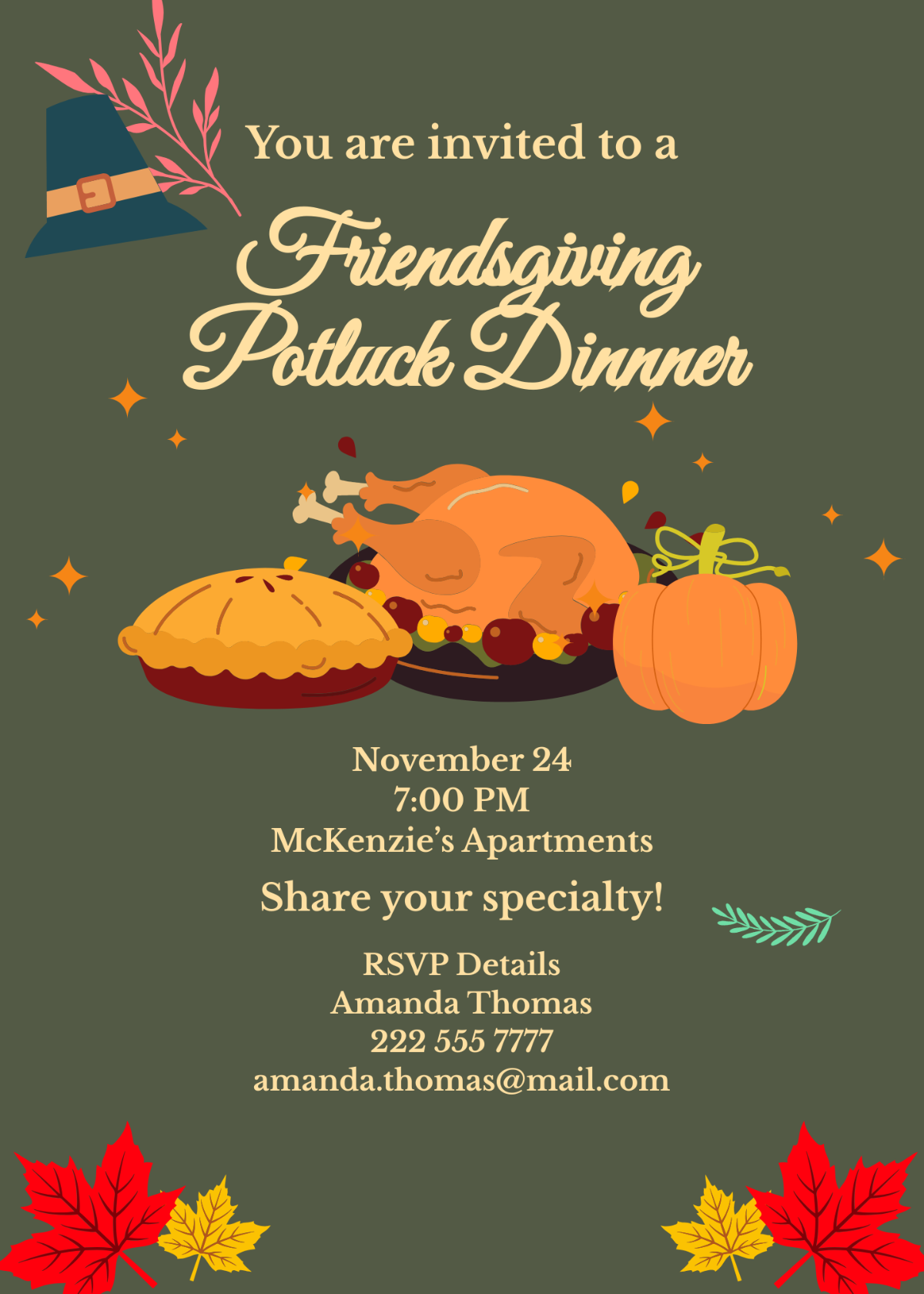 Free Friendsgiving Dinner Invitation Template To Edit Online