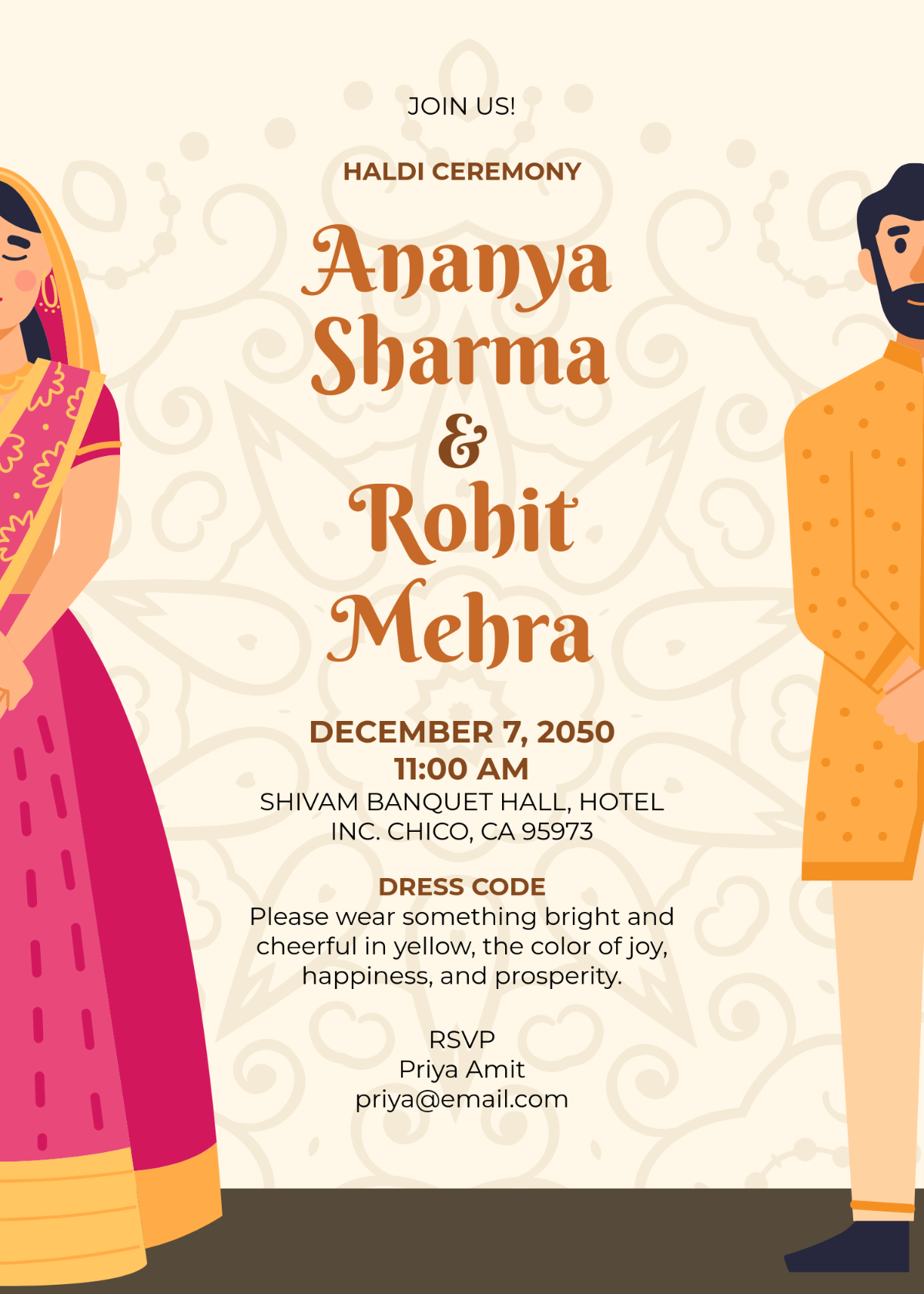 Free Haldi Dress Code Ceremony Invitation Template To Edit Online
