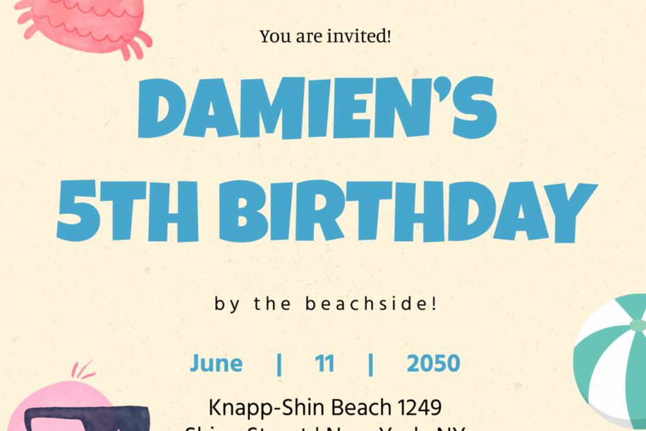 Free Kids Beach Birthday Invitation Template To Edit Online