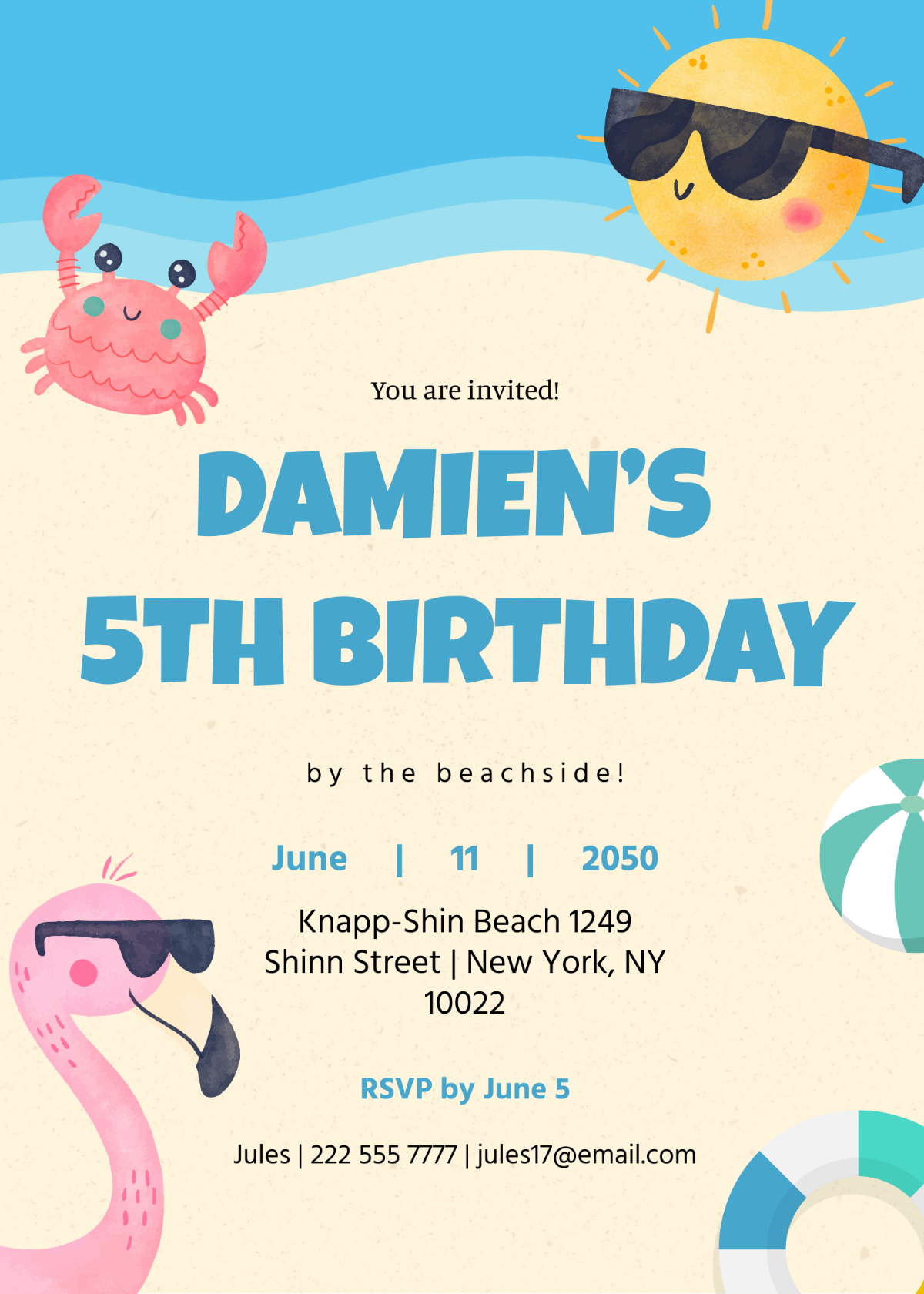 Free Kids Beach Birthday Invitation Template To Edit Online