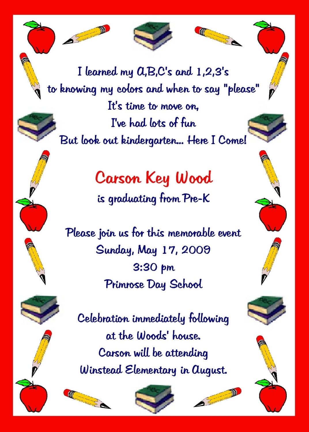 Free Kindergarten Graduation Invitation Template