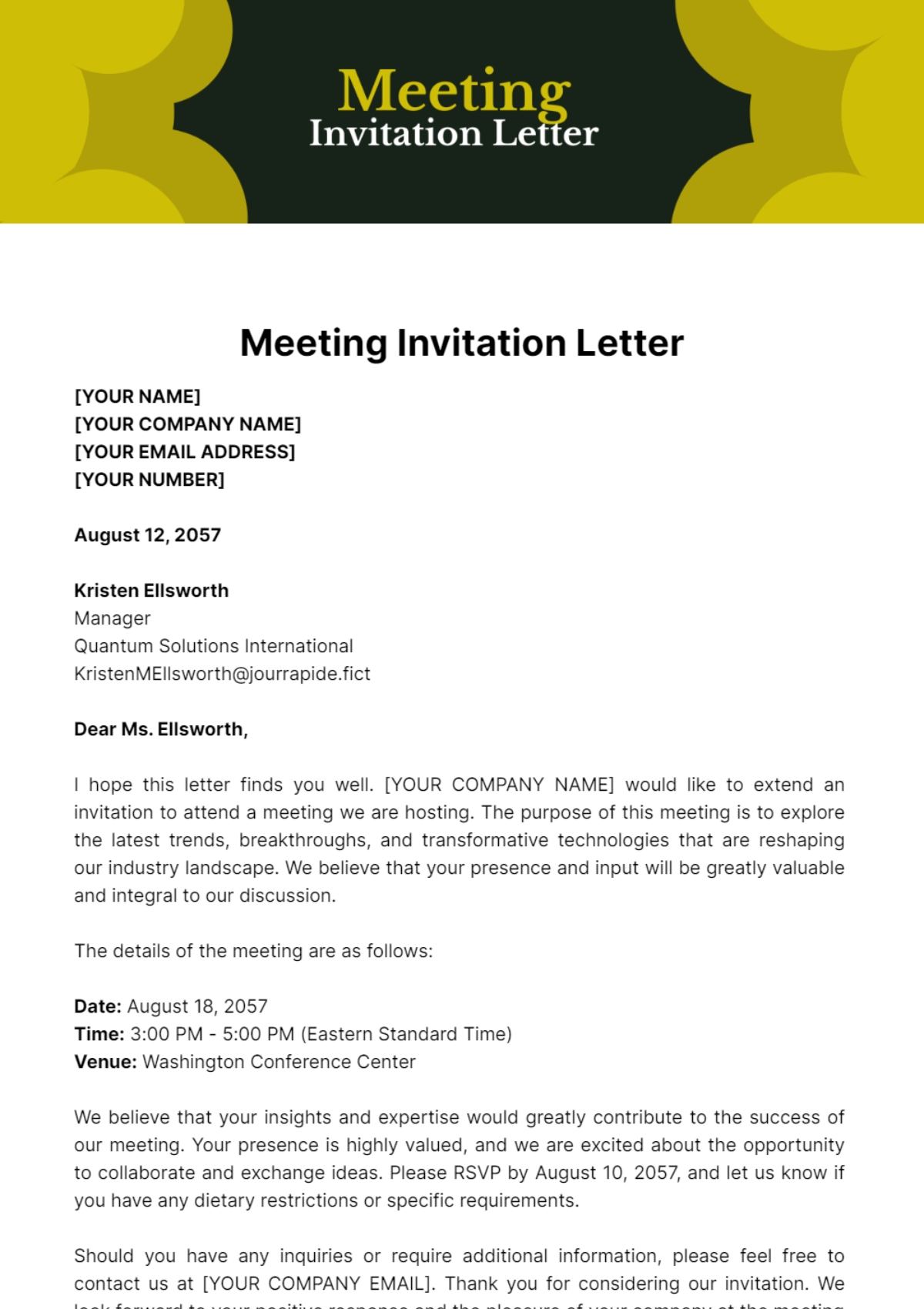 Free Meeting Invitation Letter Template To Edit Online