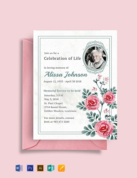 FREE Memorial Service Invitation Template Word PSD InDesign 