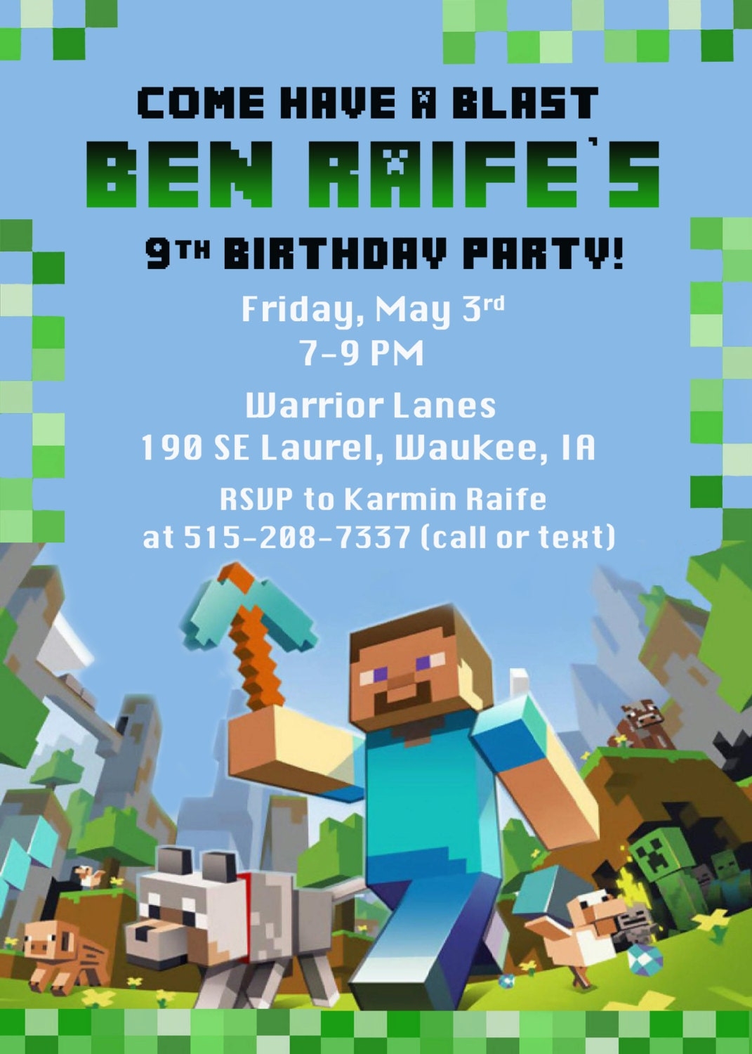 Free Minecraft Birthday Party Invitation Template Chfedlongk