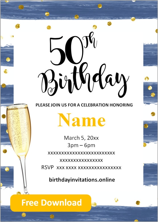 FREE Printable 50th Birthday Invitations Templates Party Invitation