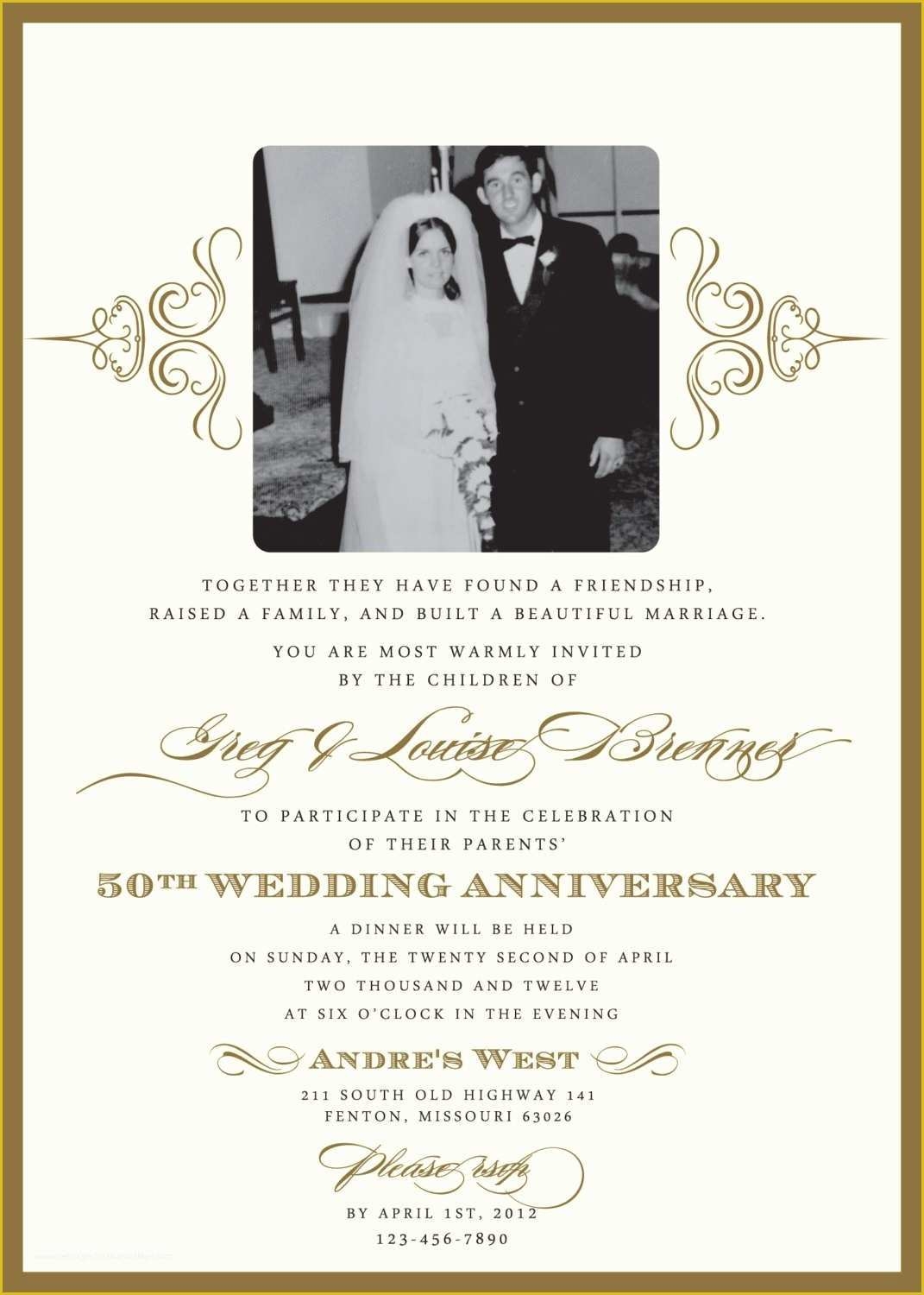 Free Printable 50th Wedding Anniversary Invitation Templates Of 50th 