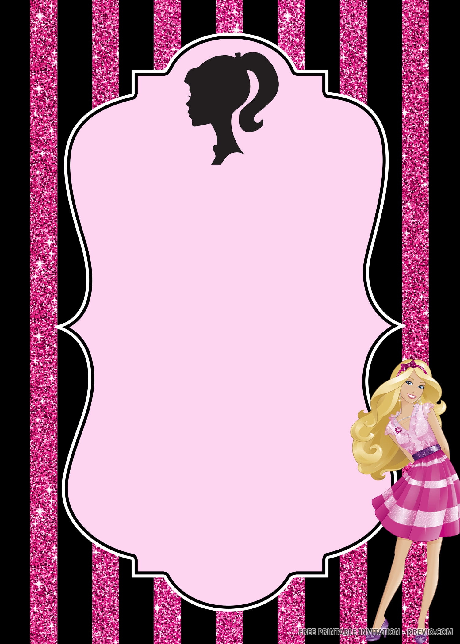  FREE PRINTABLE Barbie Birthday Invitation Template Download 