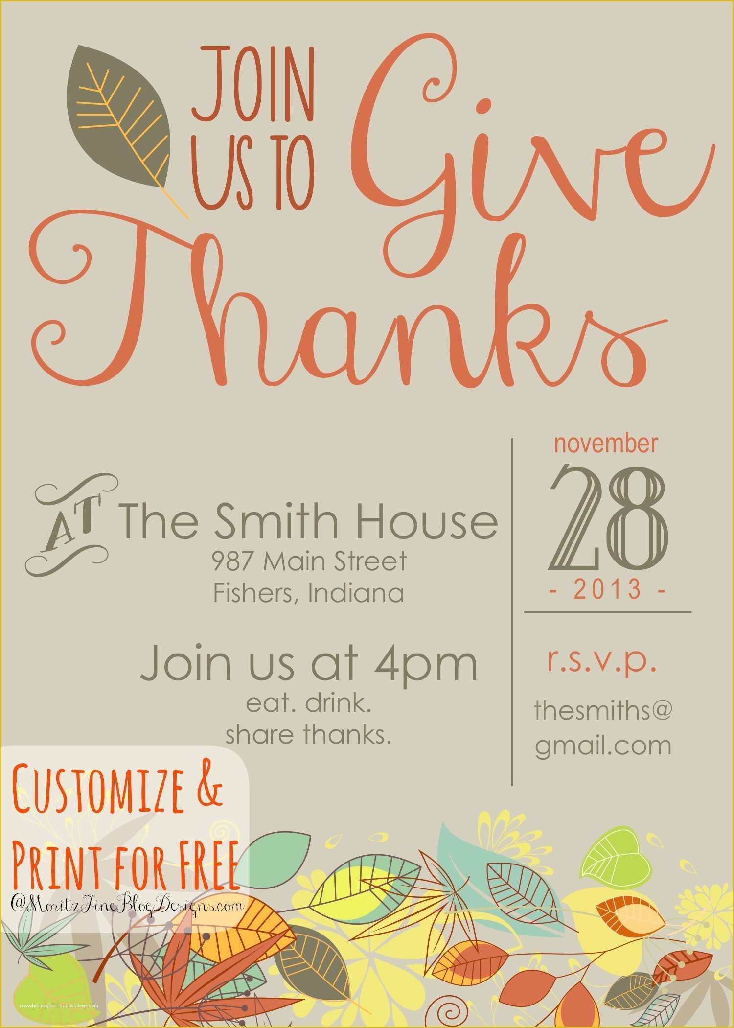 Free Printable Dinner Party Invitations Templates Of Free Thanksgiving 