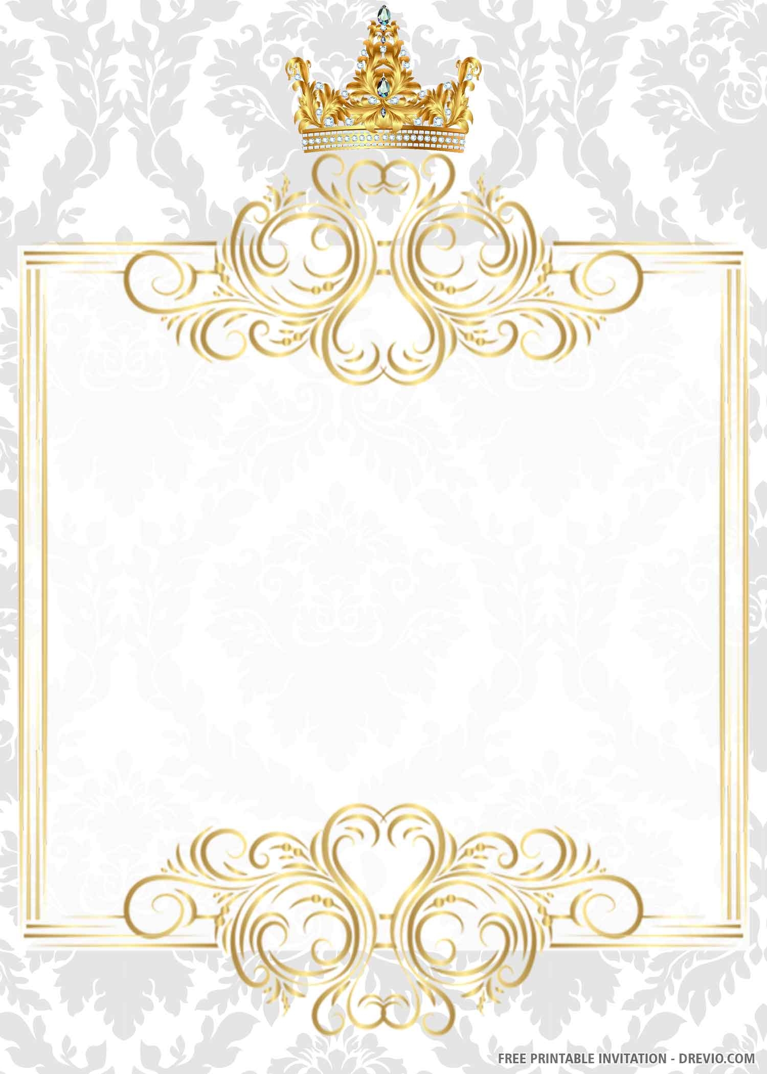  FREE PRINTABLE Gold Royal Wedding Invitation Templates Download 