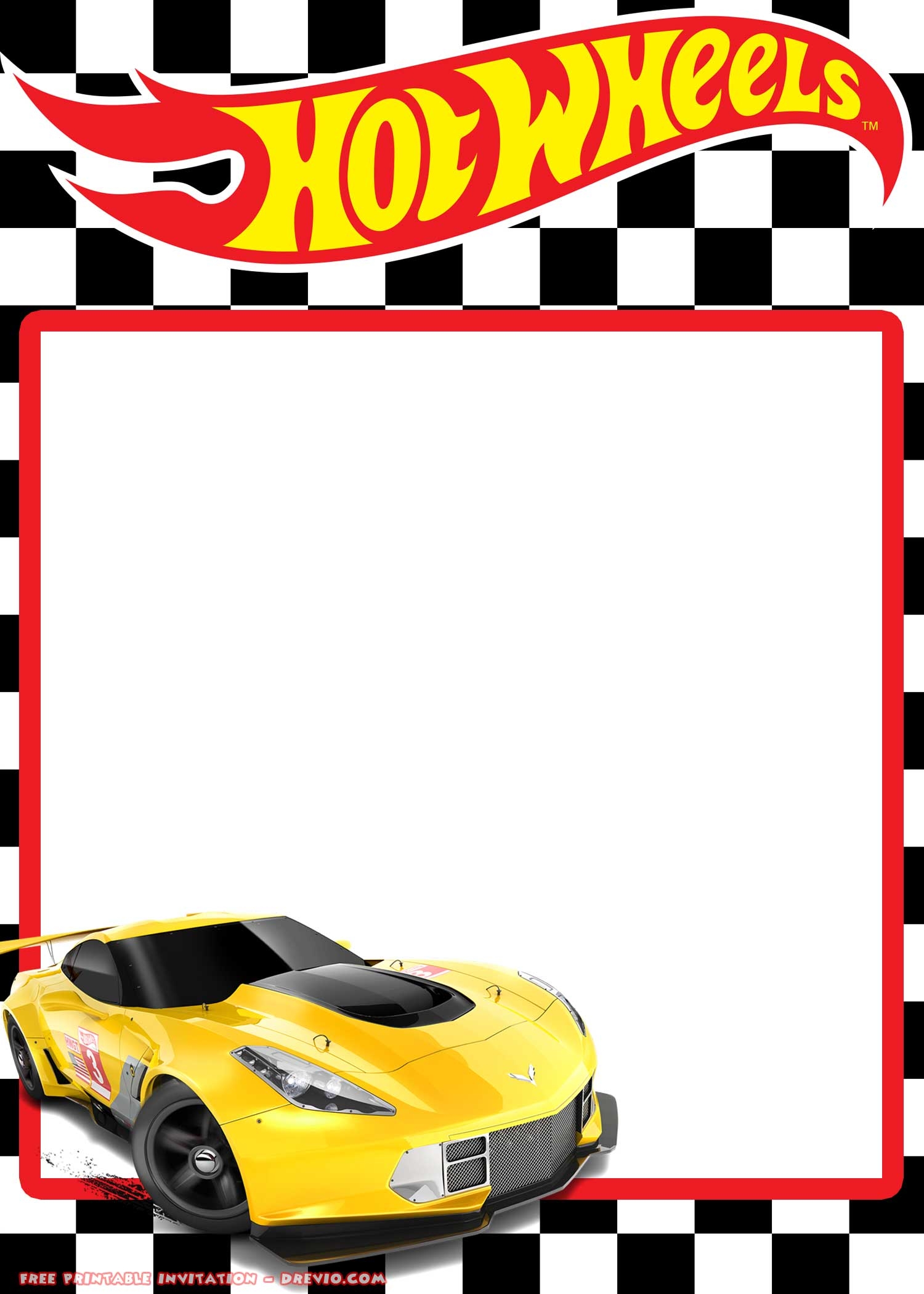 FREE Printable Hot Wheels Invitation Template Ferrari Corvette 