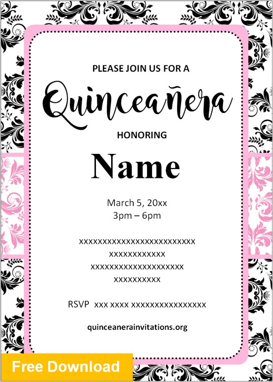 Free Printable Quincea era Invitations Templates Quinceanera Invitations