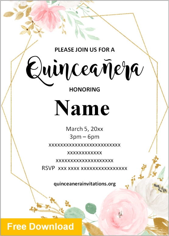 Free Printable Quincea era Invitations Templates Quinceanera Invitations