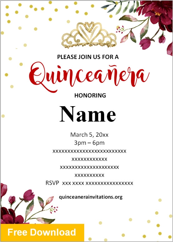 Free Printable Quincea era Invitations Templates Quinceanera Invitations