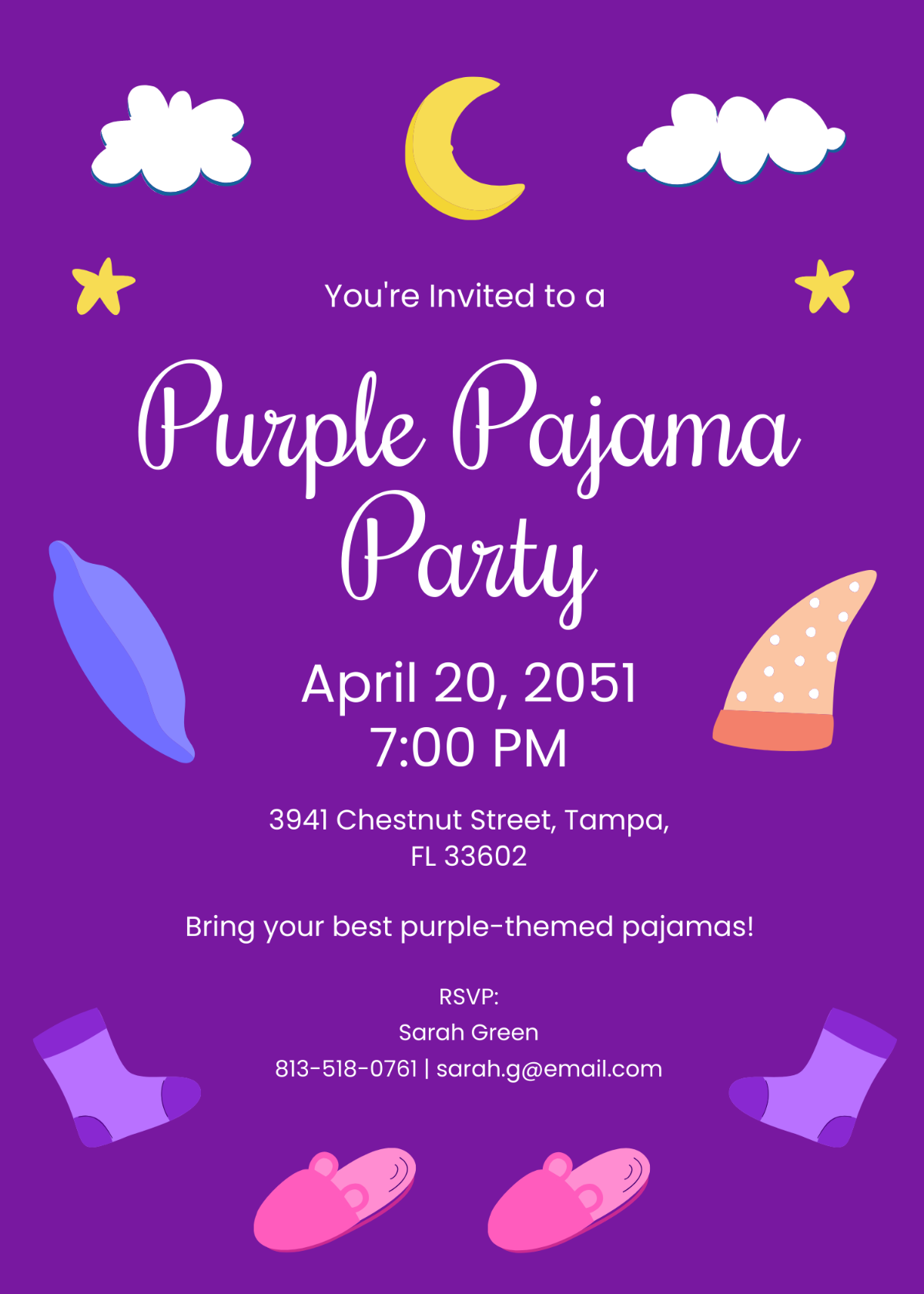 Free Purple Pajama Party Invitation Template To Edit Online