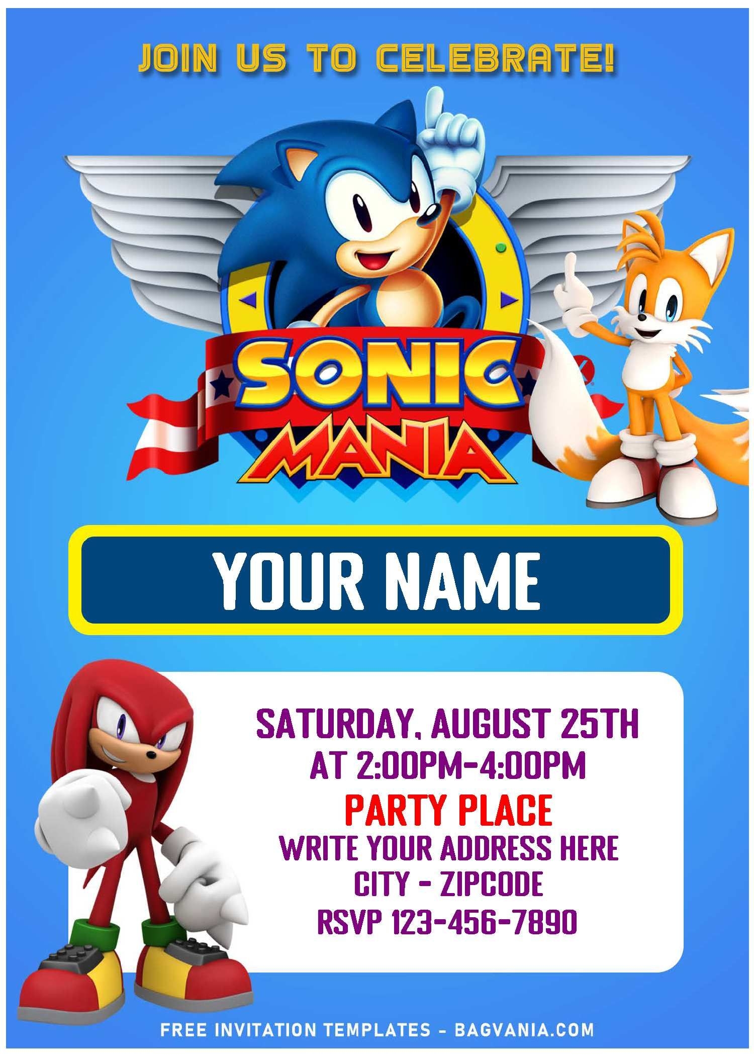 Free Sonic Invitation Template Printable Calendars AT A GLANCE