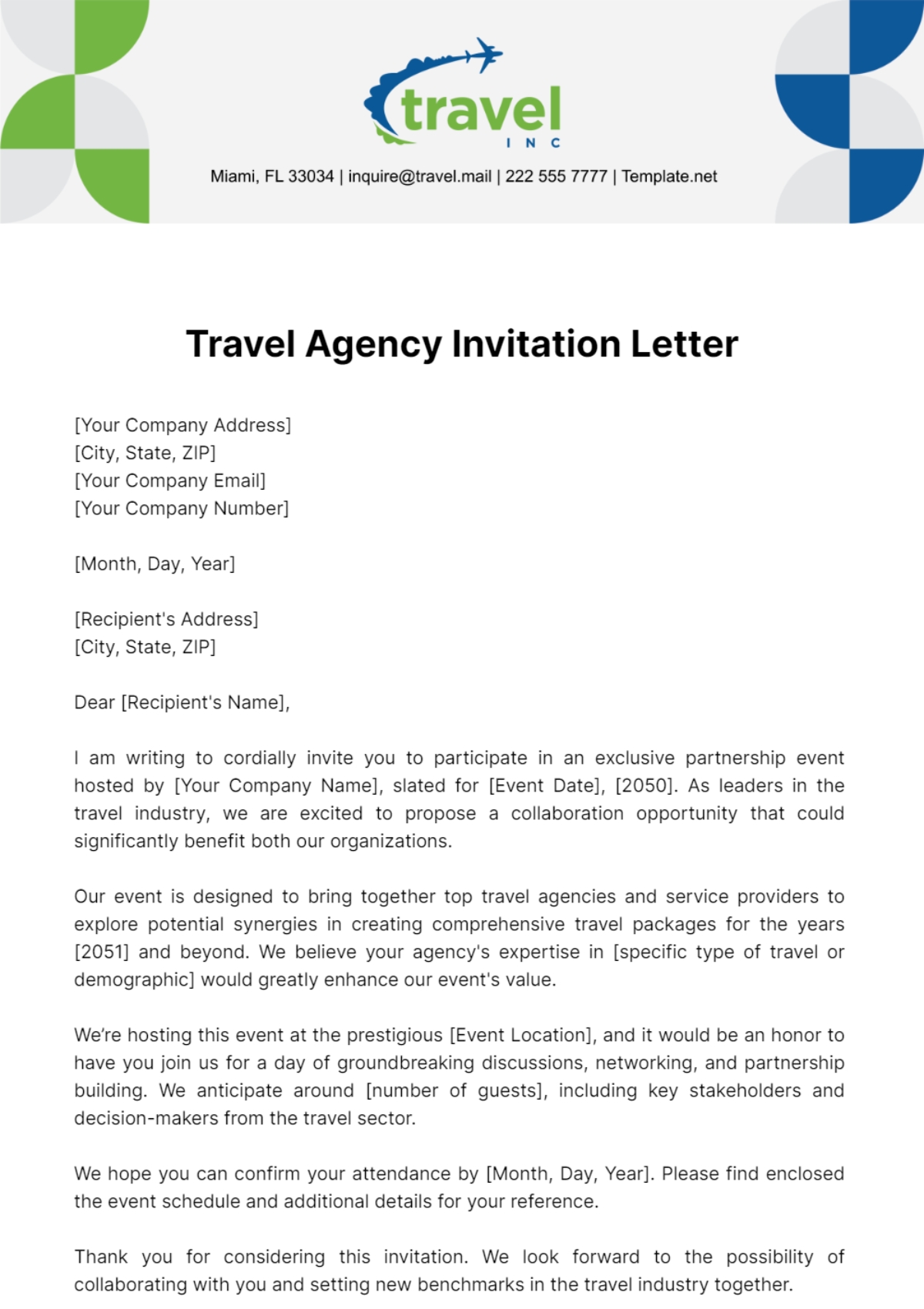 Free Travel Agency Invitation Letter Template To Edit Online