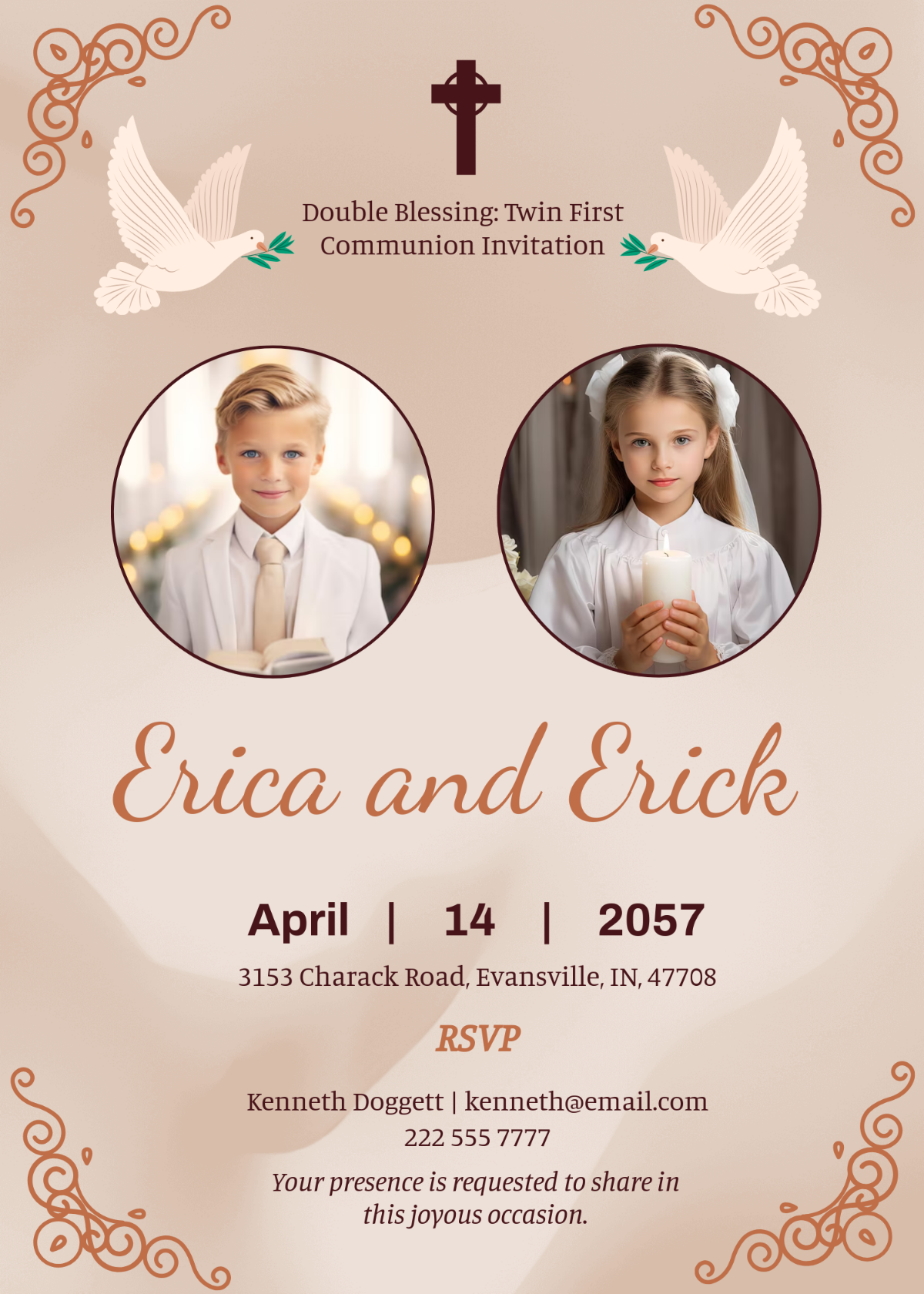Free Twin First Communion Invitation Template To Edit Online