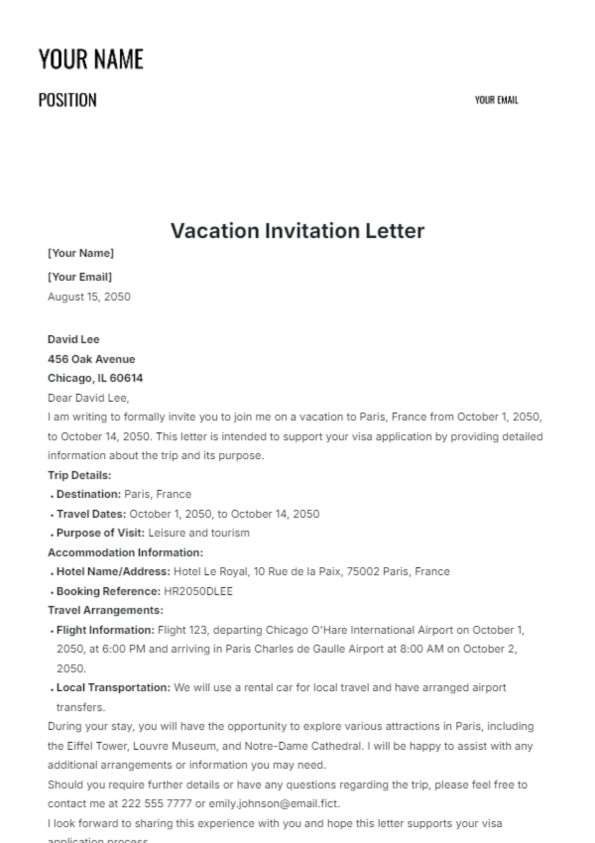 Free Vacation Invitation Letter Template To Edit Online