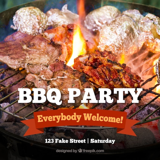 Free Vector Barbecue Invitation Template With A Red Ribbon