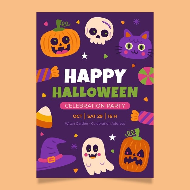 Free Vector Flat Halloween Invitation Template