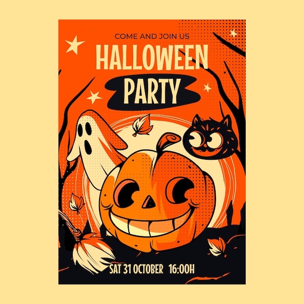 Free Vector Halloween Party Invitation Template