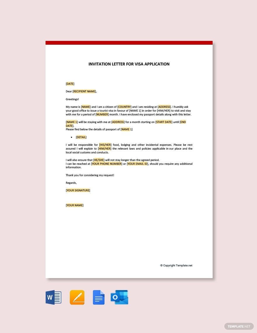 FREE Visa Invitation Letter Template Download In Word Google Docs 