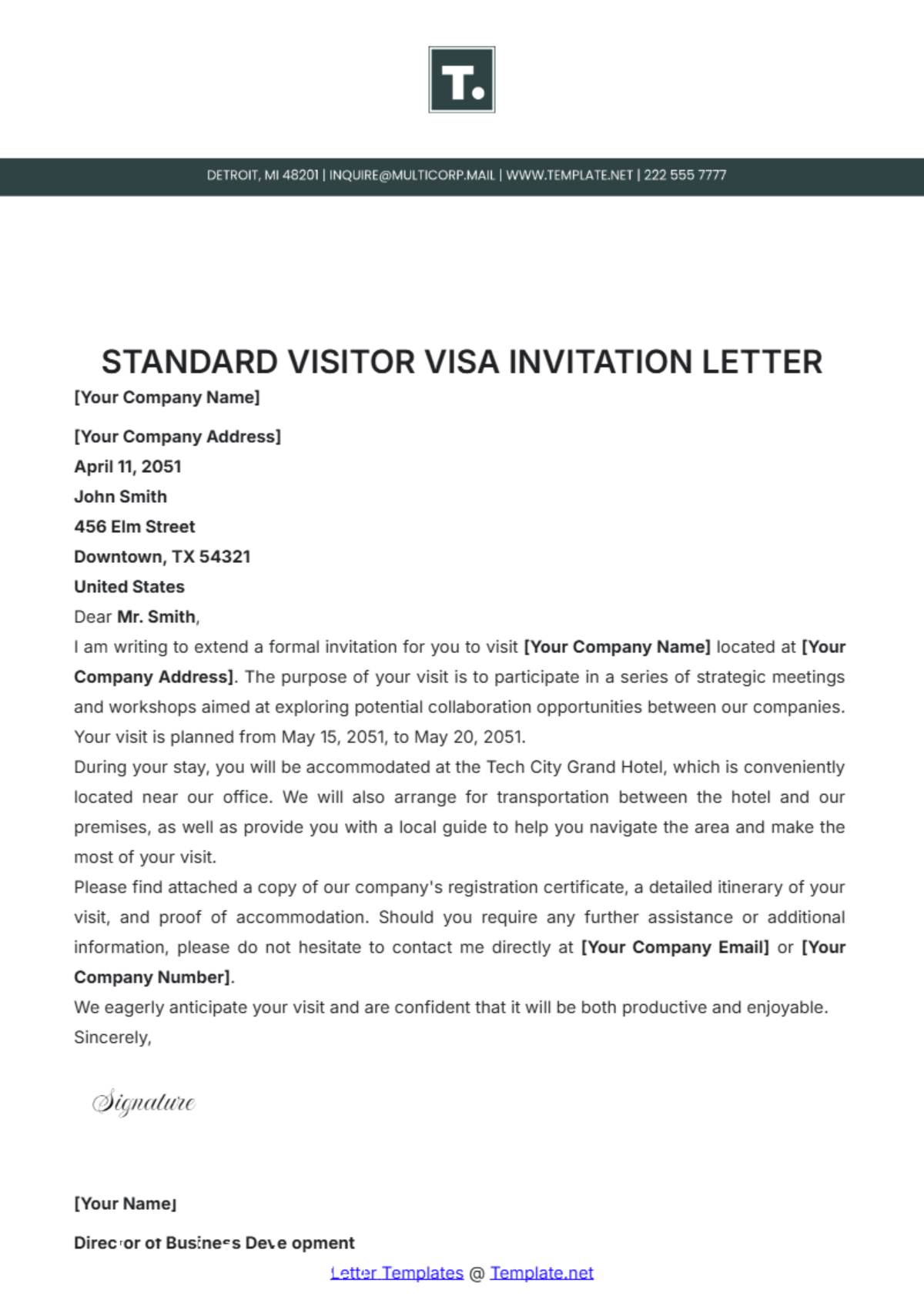 Free Visa Invitation Letter Templates Editable And Printable