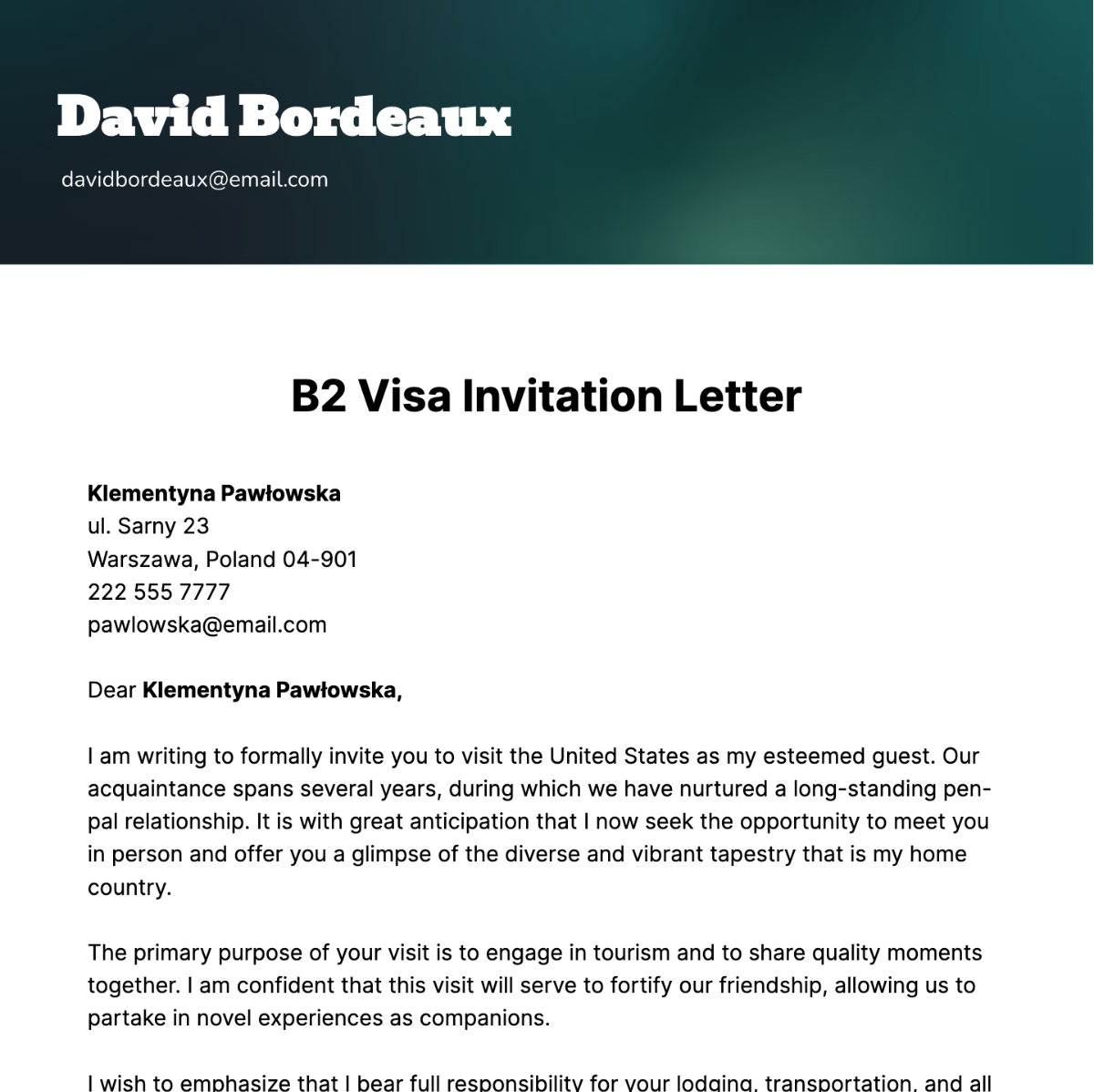 FREE Visa Invitation Letter Templates Examples Edit Online 