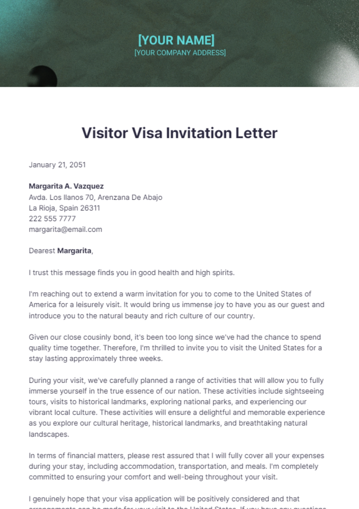 Free Visitor Visa Invitation Letter Template To Edit Online