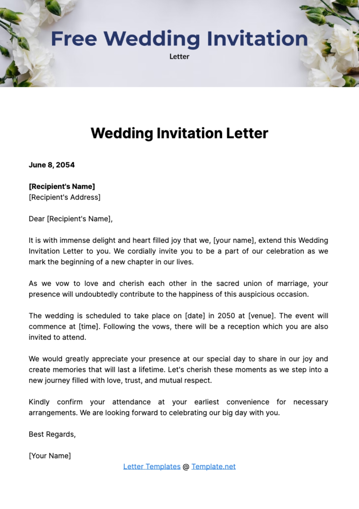 Free Wedding Invitation Letter Template To Edit Online