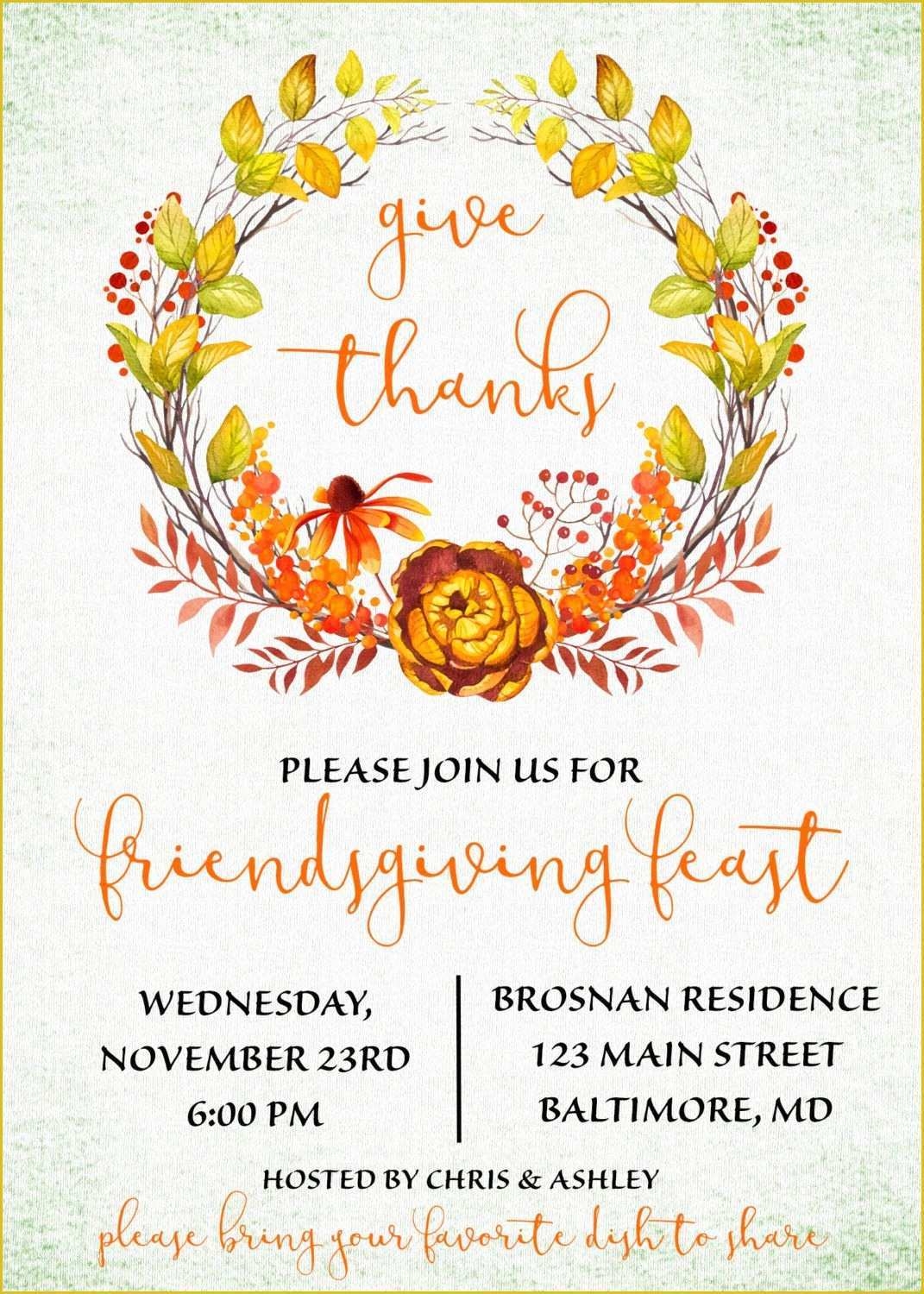 Friendsgiving Invitation Free Template Of Thanksgiving Potluck 
