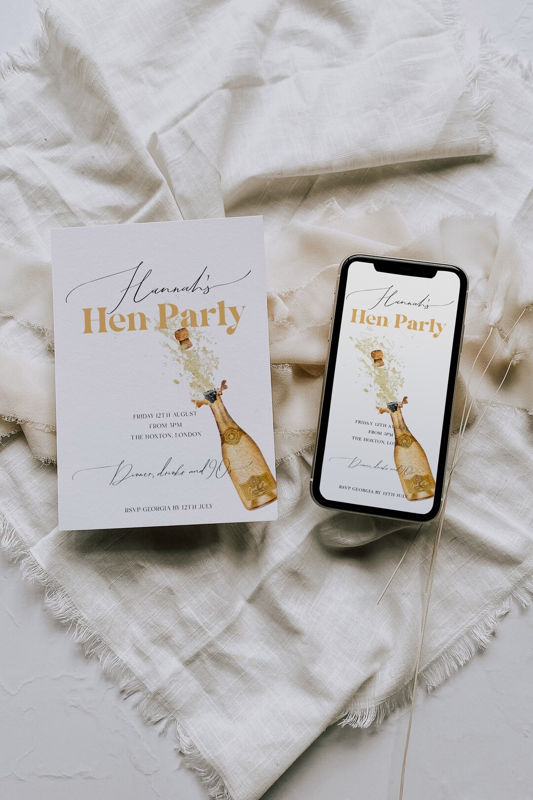 Gold Hen Do Invite Prosecco Hen Party Invite Champagne Bridal Shower 