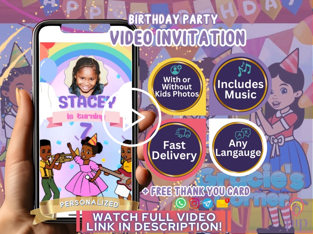 Gracie 39 s Corner Invitation Template Birthday Digital Video Invite 