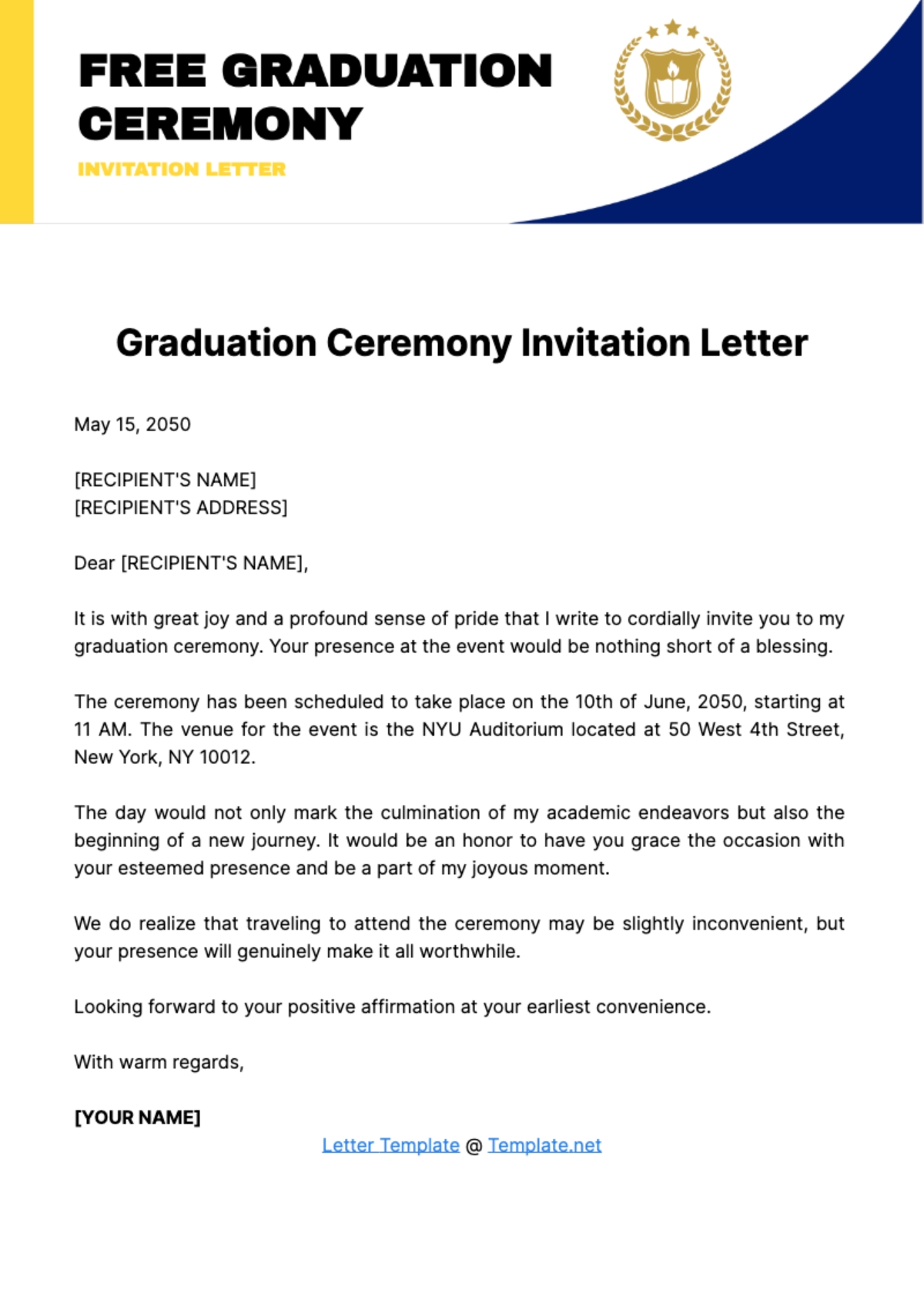 Graduation Ceremony Invitation Letter To Family Infoupdate