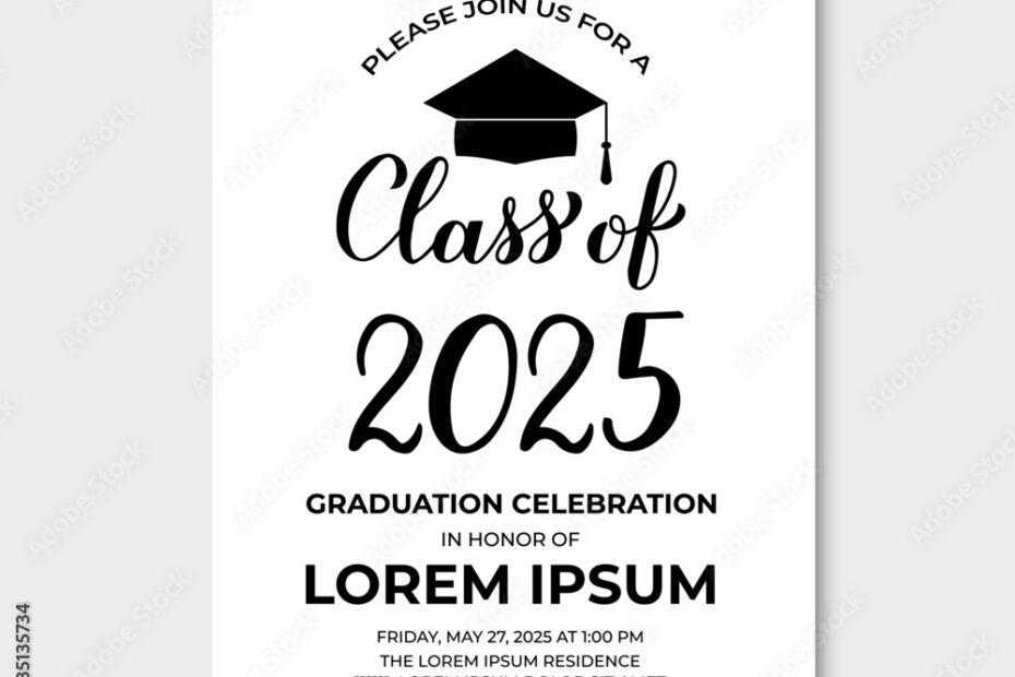 Graduation Party Invitation Card Template Black And White Grad Party