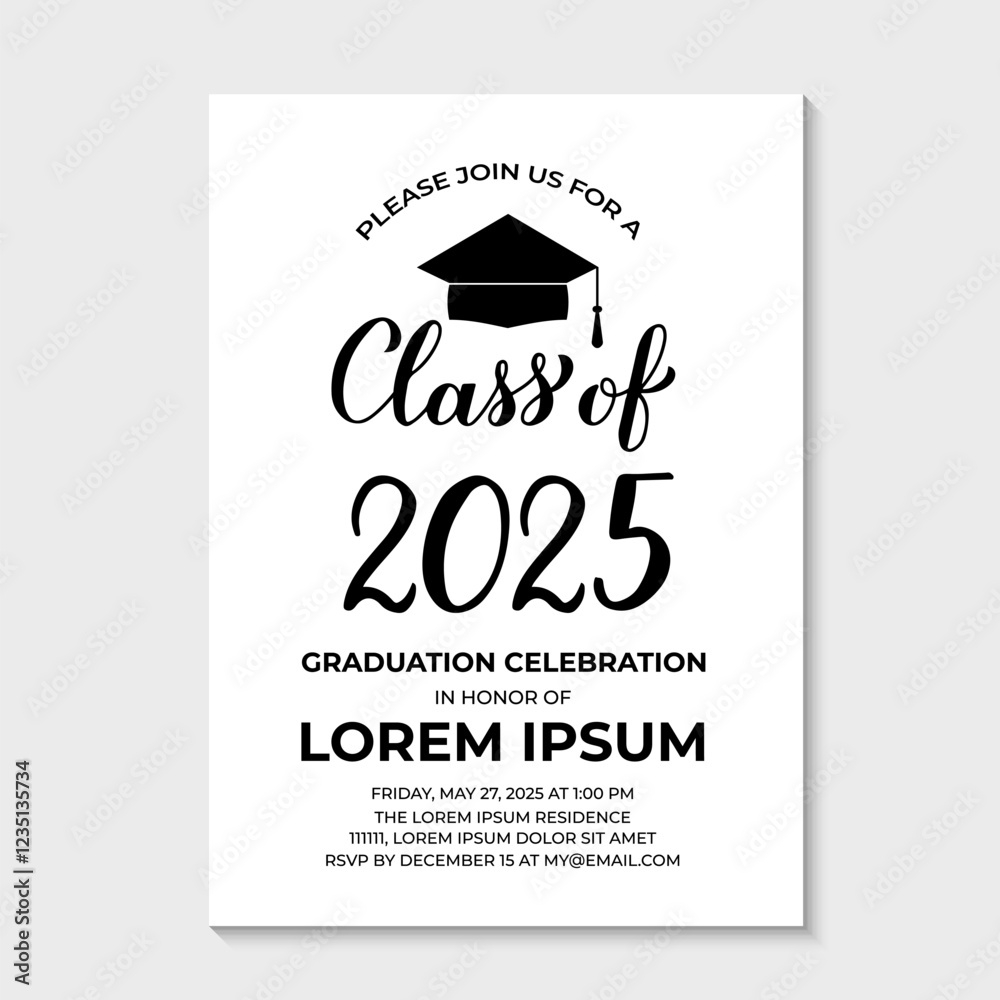 Graduation Party Invitation Card Template Black And White Grad Party 