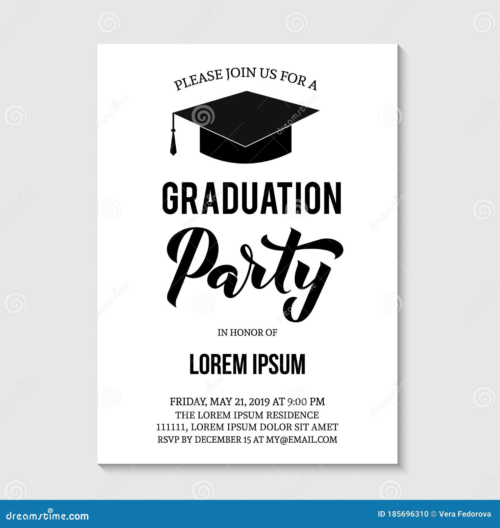 Graduation Party Invitation Card Template Black And White Grad Party 
