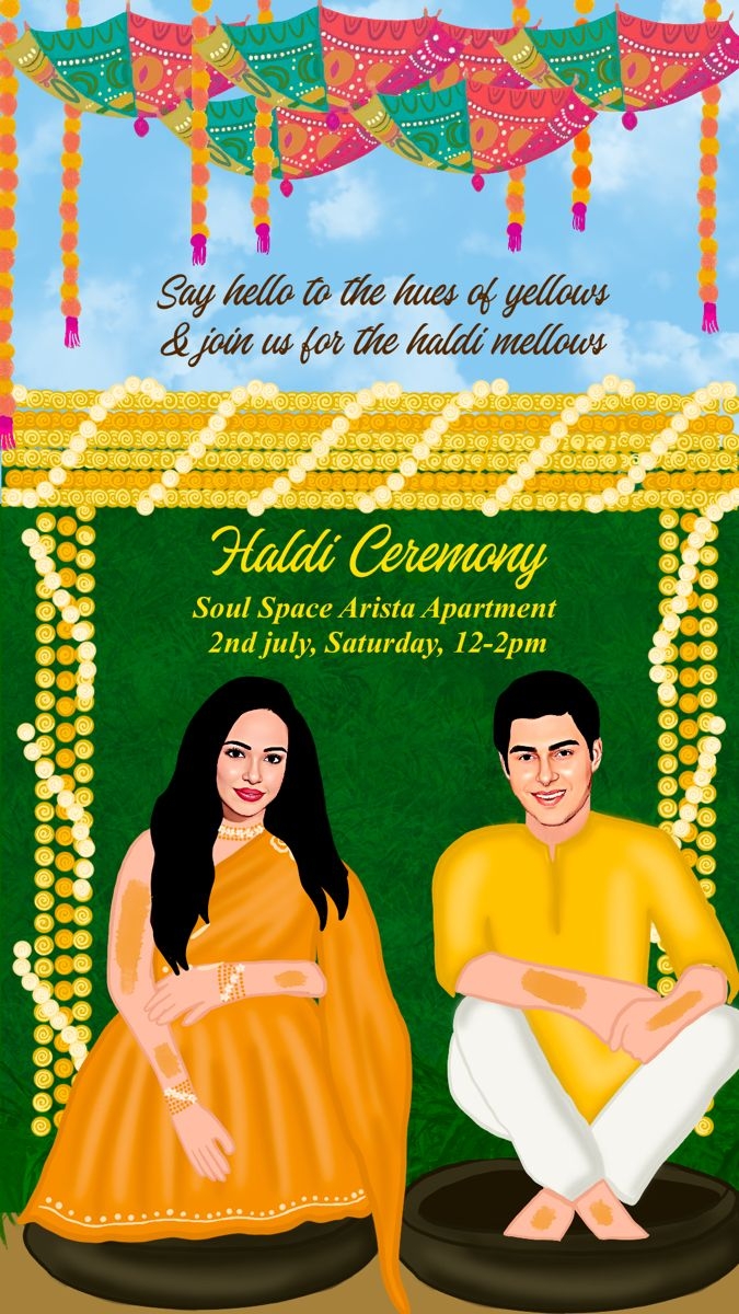 Haldi Invite Digital Wedding Invitations Design Caricature Wedding 