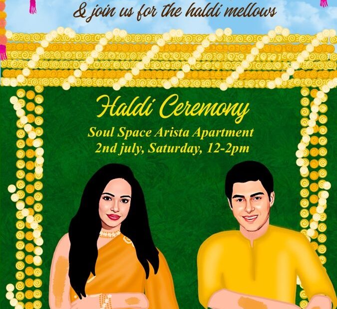 Haldi Invite Digital Wedding Invitations Design Caricature Wedding