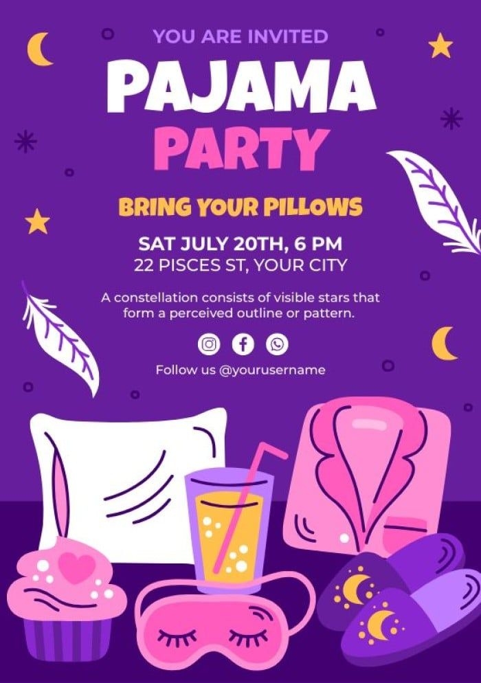 Hand drawn Bring Your Pillows Pajama Party Invitation Party Invite 