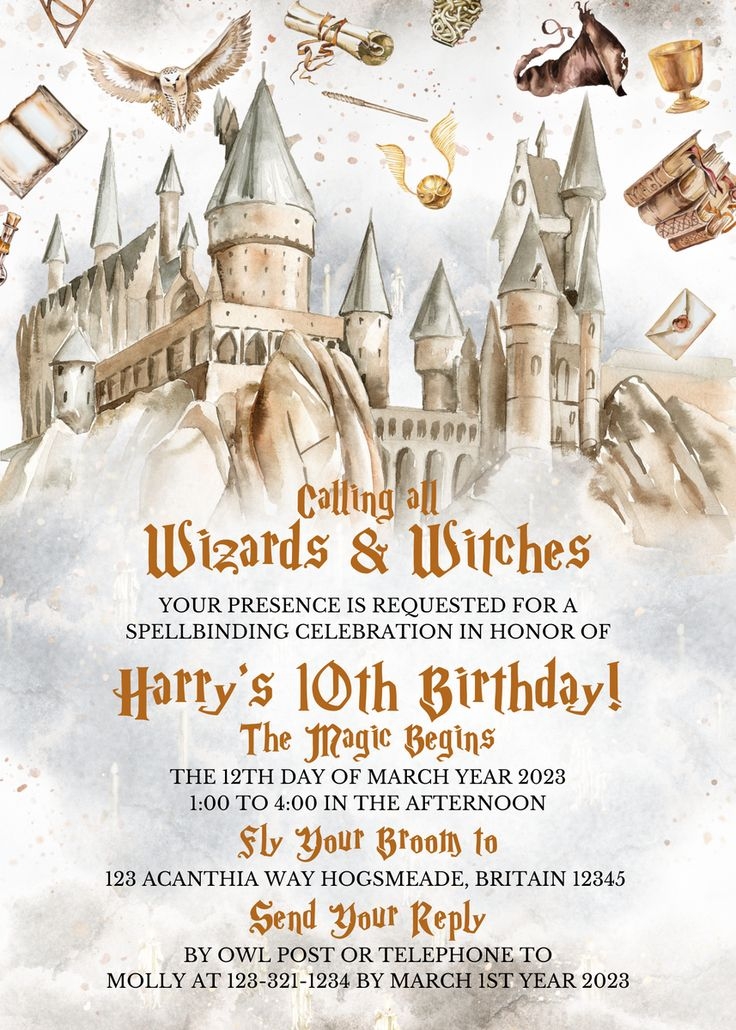 Harry Potter Birthday Invitation Wizard Birthday Invitation 