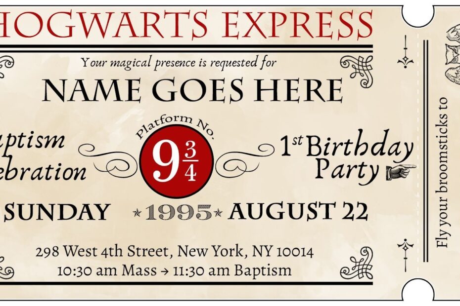 Harry Potter Hogwarts Express Train Ticket Birthday Invitation