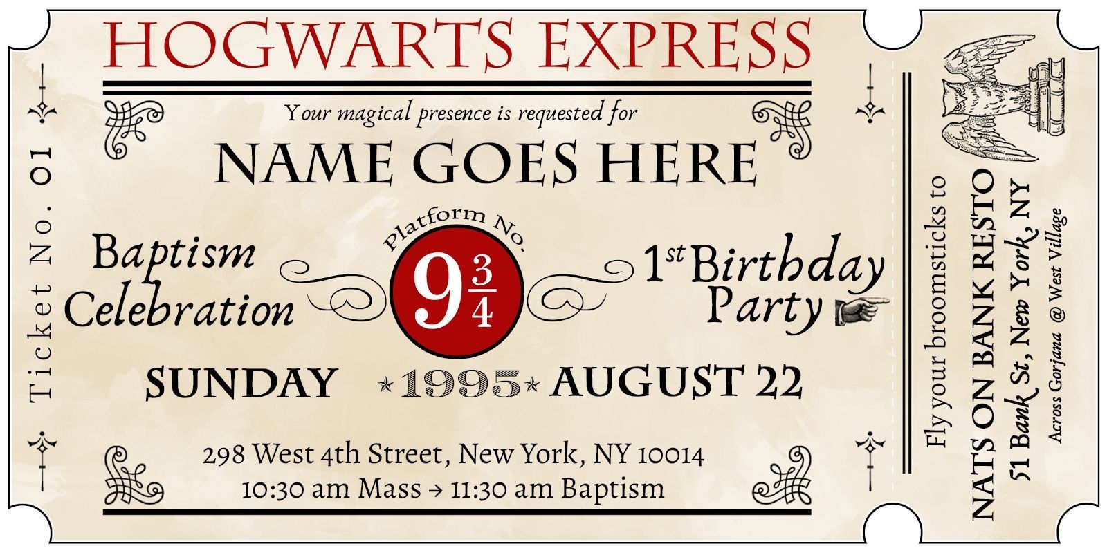 Harry Potter Hogwarts Express Train Ticket Birthday Invitation